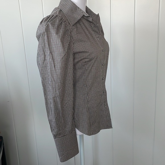 NWT Zara Plaid Puff Sleeve Blouse Ecru / Green | XS - Picture 5 of 8